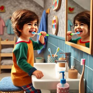 AI image of a child brushing their teeth